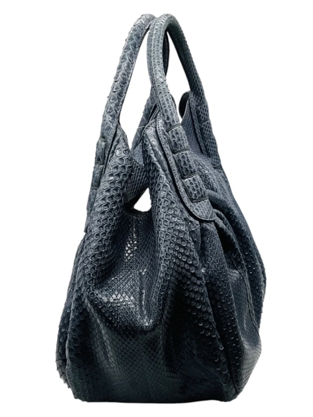 TOD'S SLATE BLUE PYTHON SKIN LEATHER HANDBAG